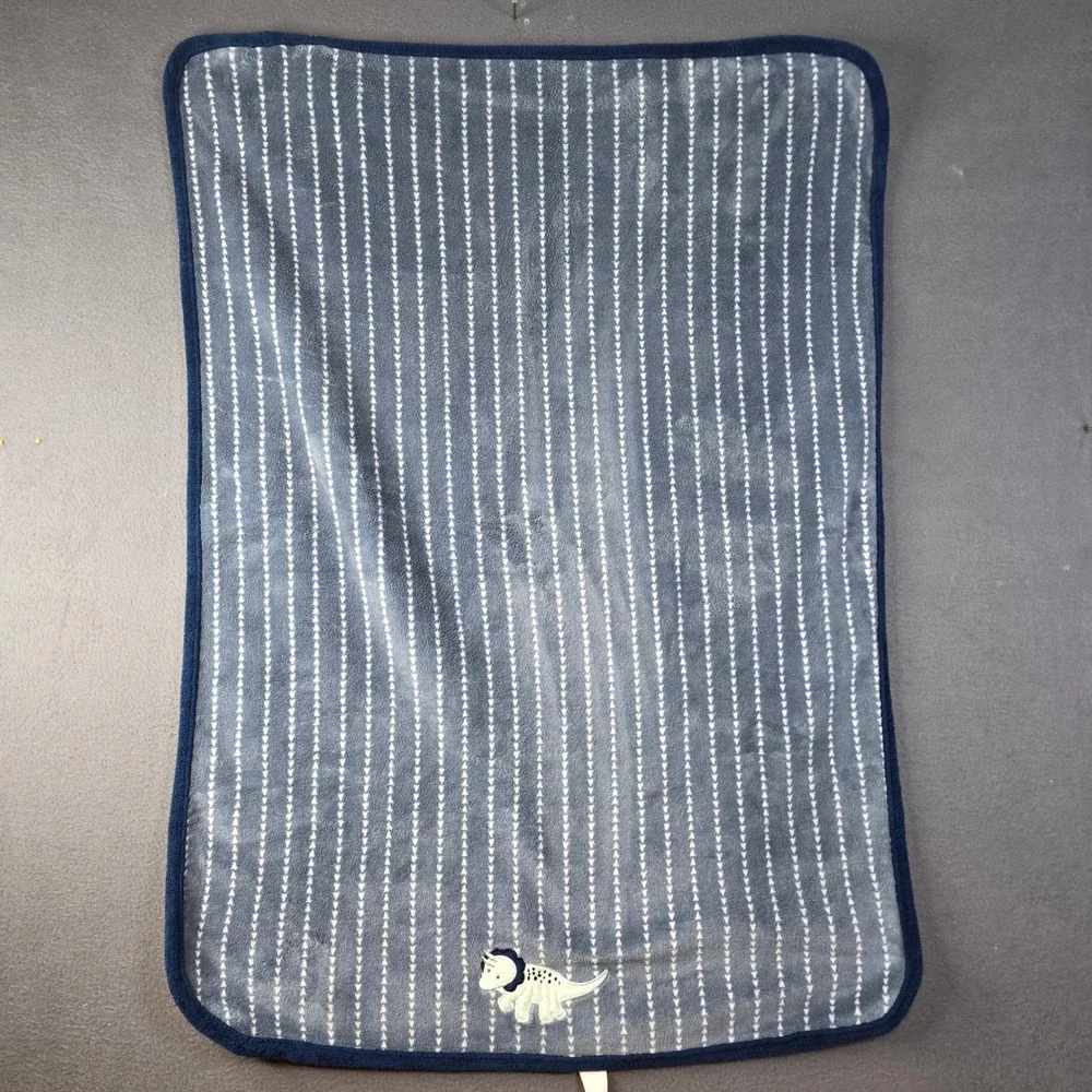 Parent's Choice Dinosaur Baby Blanket Blue White Stripe Triceratops Applique